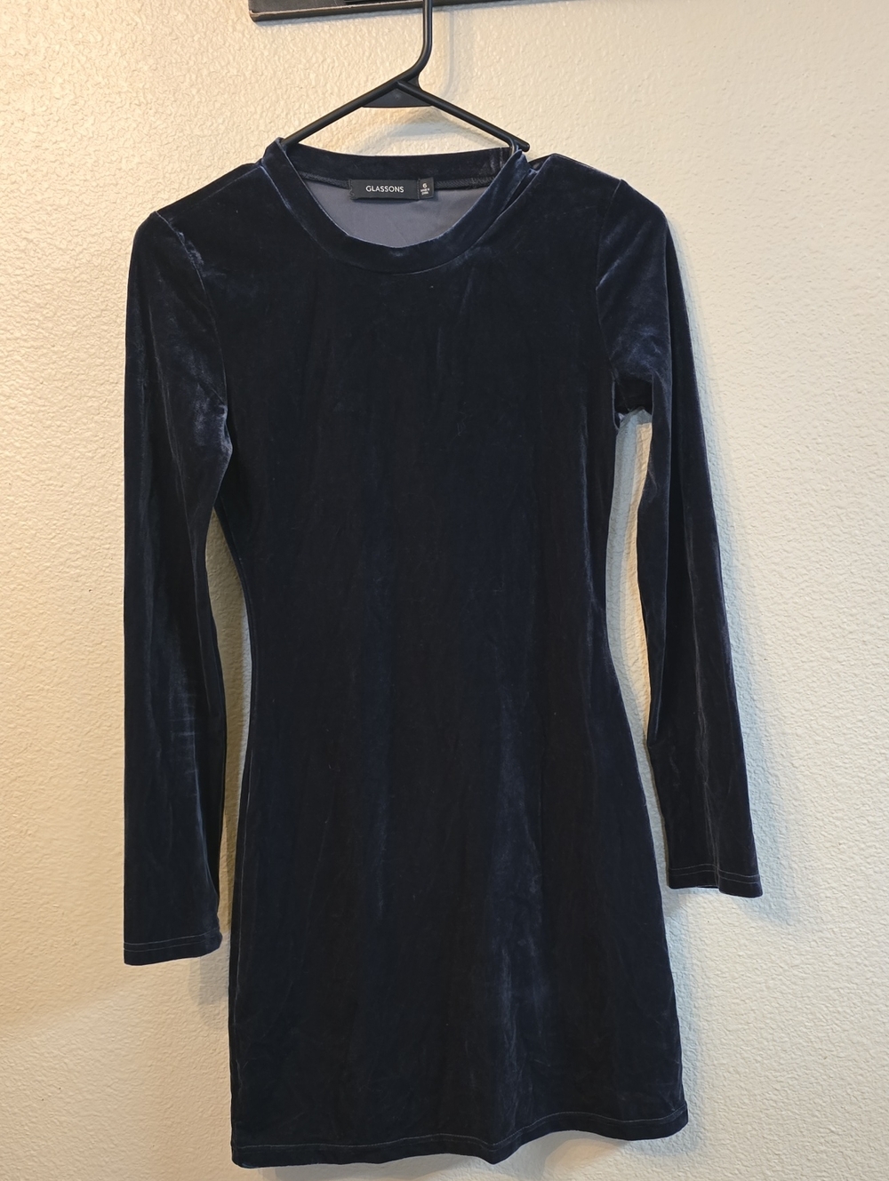 Glassons Dark Navy Velvet Long Sleeve Dress